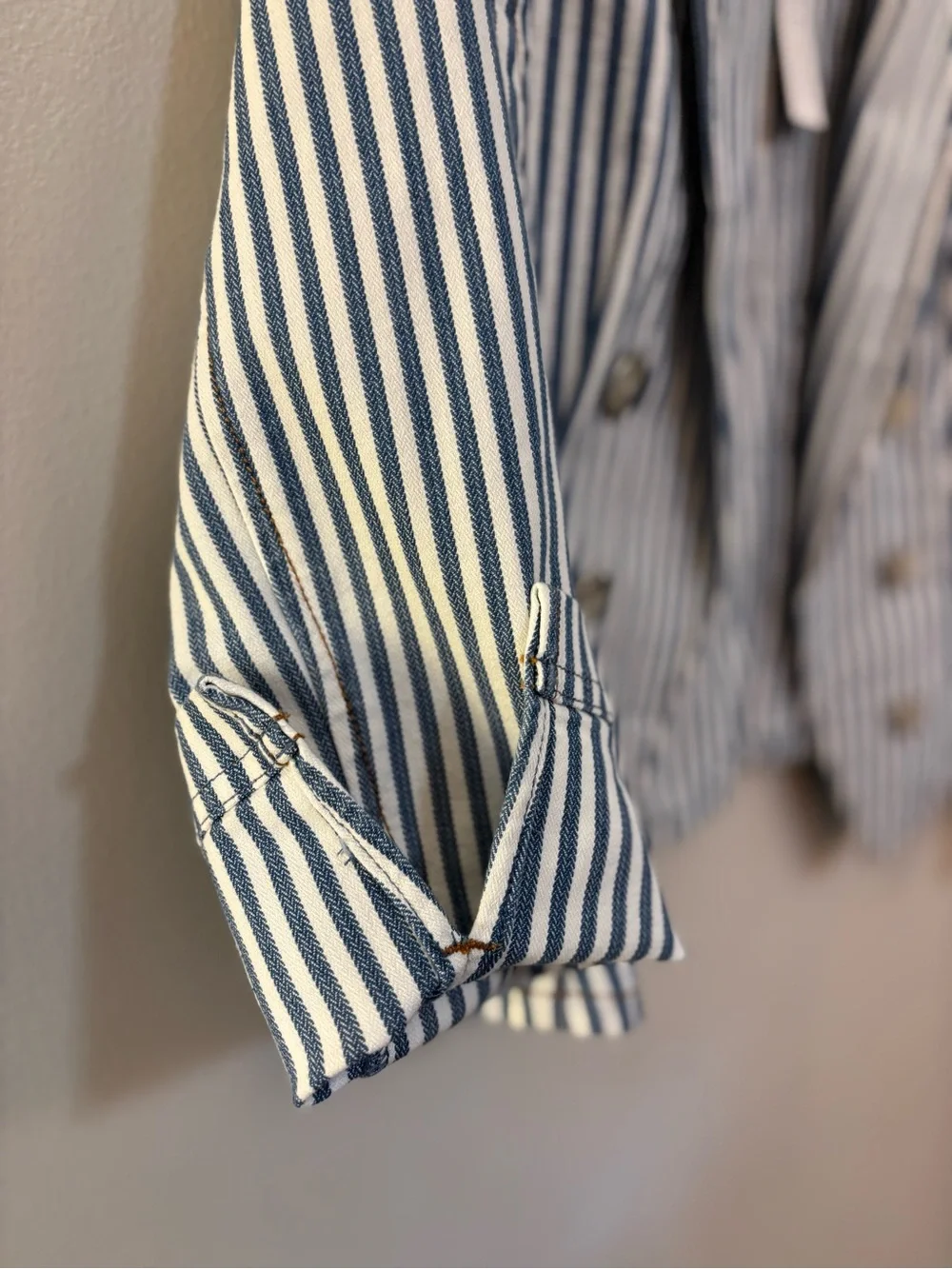 Chico’s Striped Blazer Double-Breasted Denim NWT Blue White 0.5/Womens S (6)